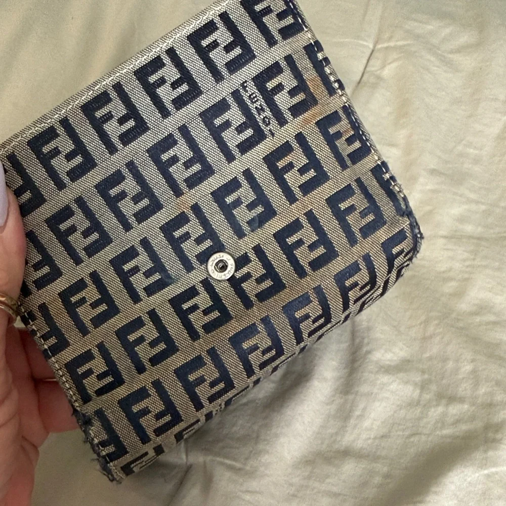 FENDI Zucchino Jeans Pattern Trifold Wallet Leather Vintage - Picture 9 of 13